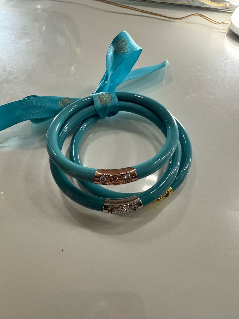 Turquoise Resin Stacking Bracelet Set with Gold & Silver Accents